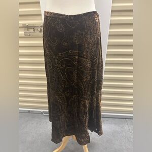 Coldwater Creek Dark Brown Paisley Velvet Boho Skirt